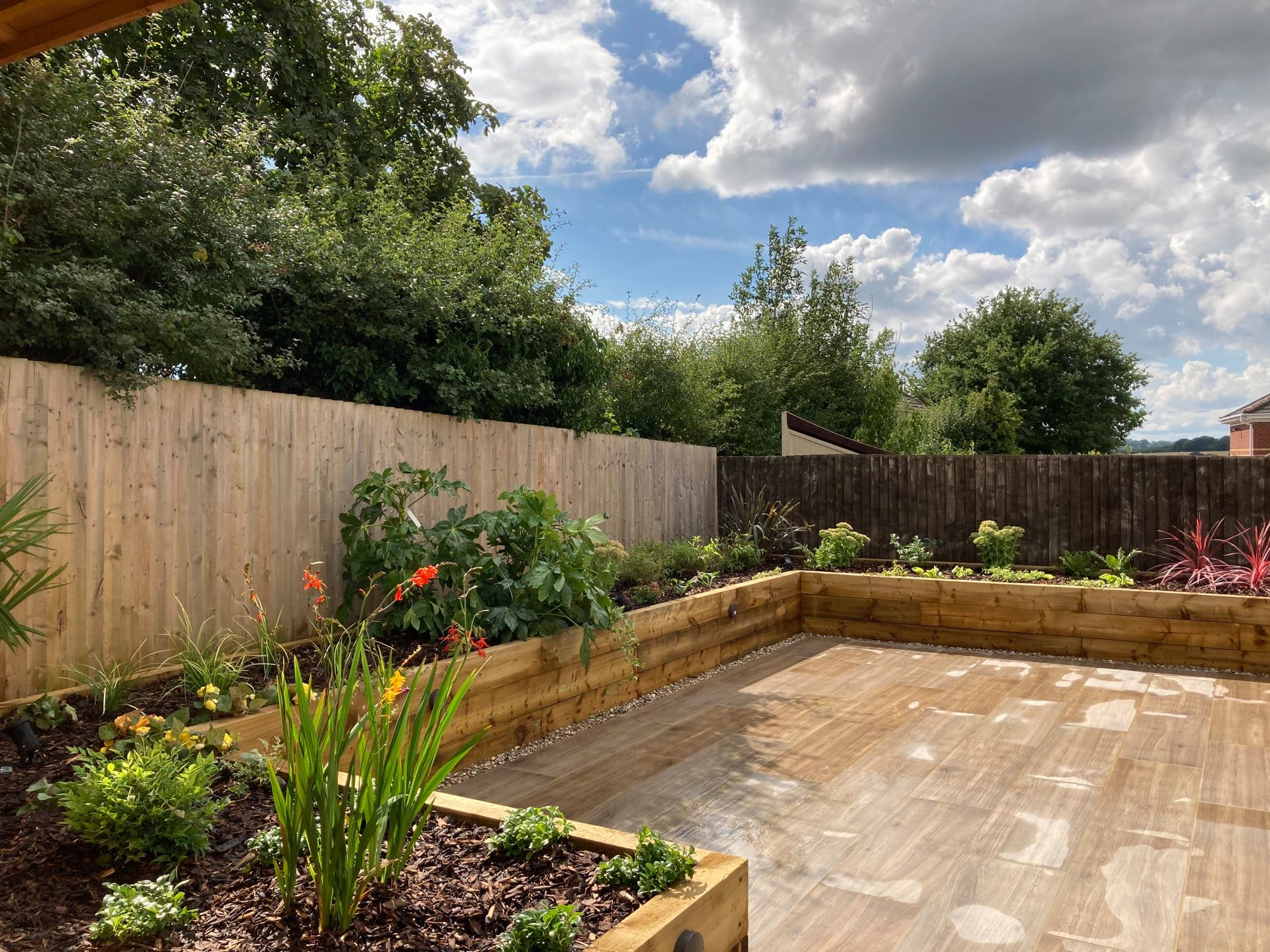 Garden Design - Trout - Decking flowerbeds and patio