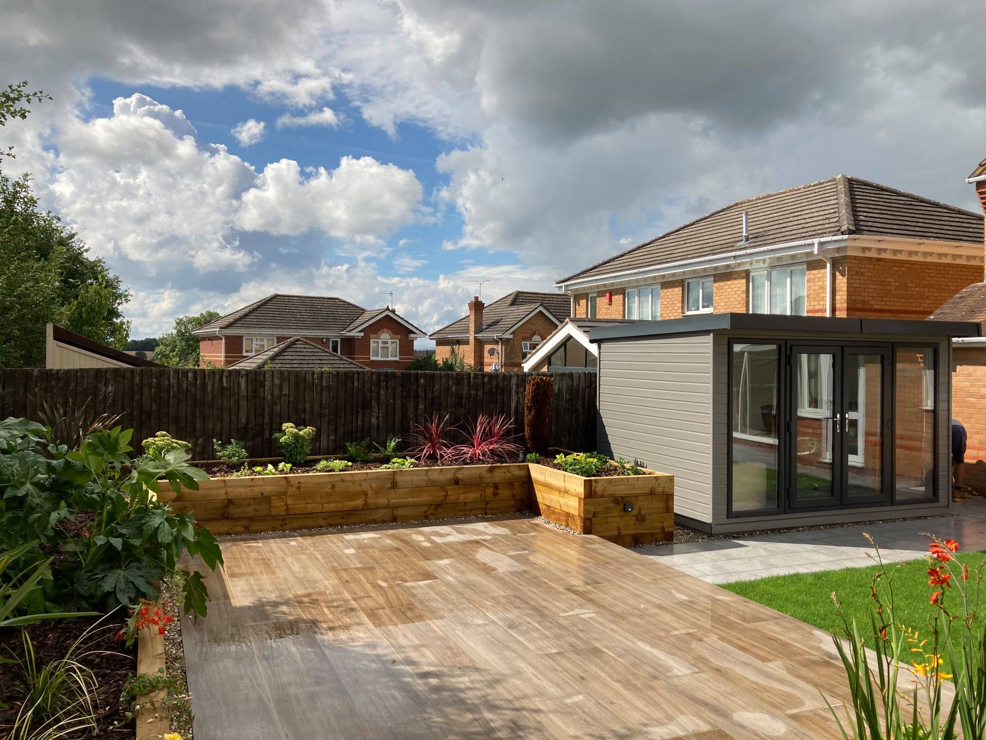 Garden Design - Trout - Patio and summer house