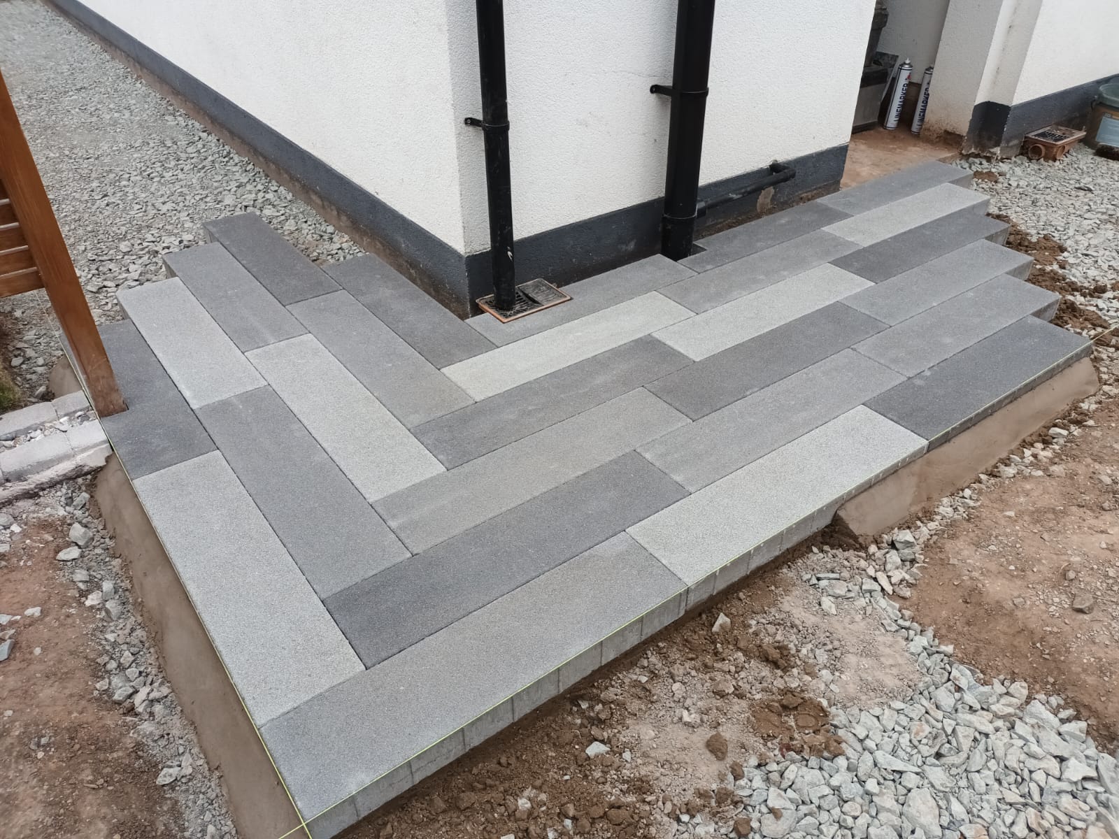 Concrete blocks on corner pathway