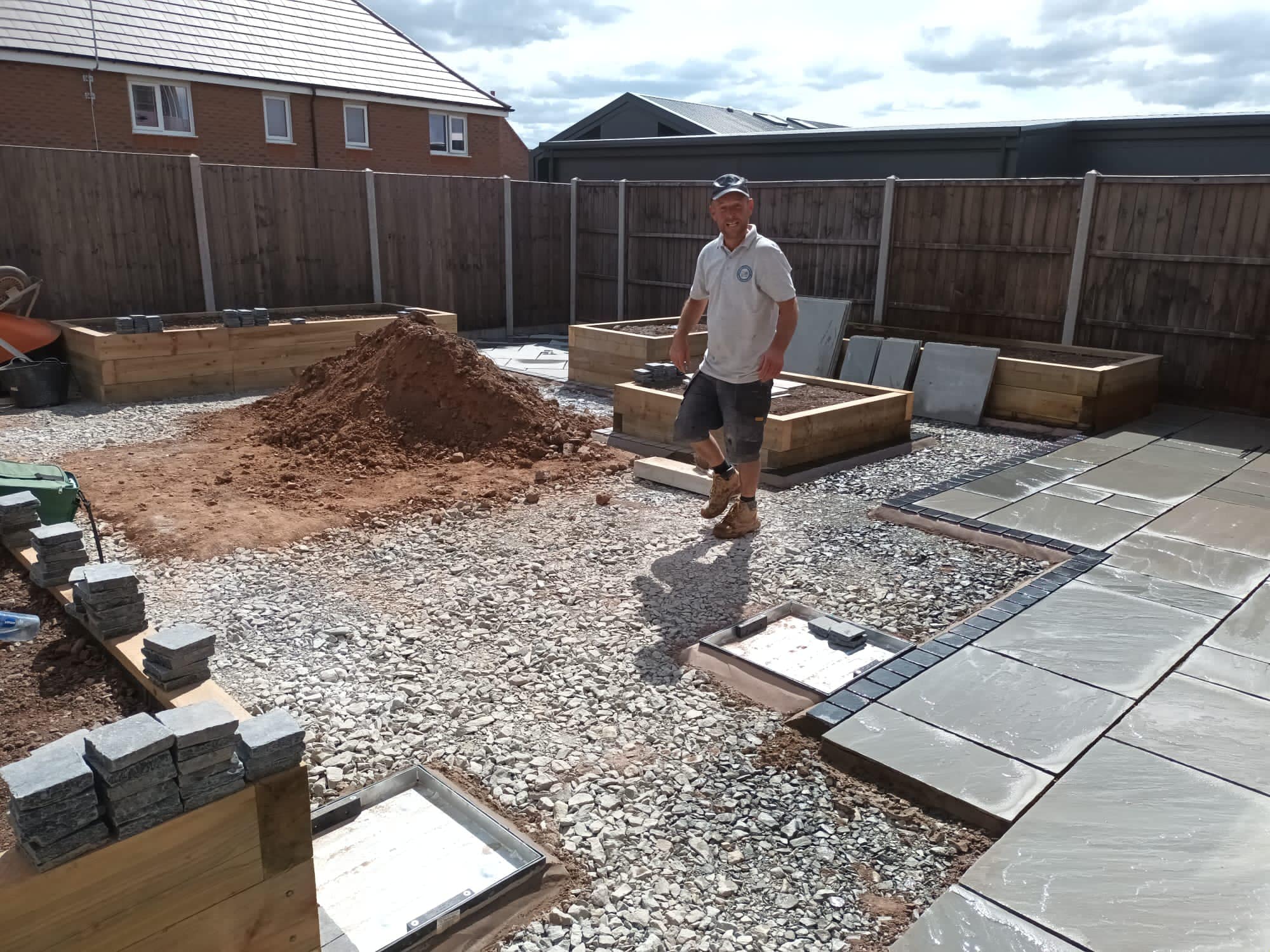 Cottage of Suburbia - During - Stone tiles being laid